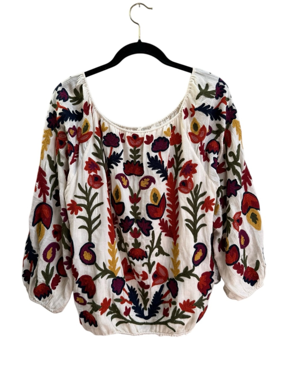Alice + Olivia Boho Peasant Blouse Multicolor Floral Embroidery Size Large - Picture 6 of 16